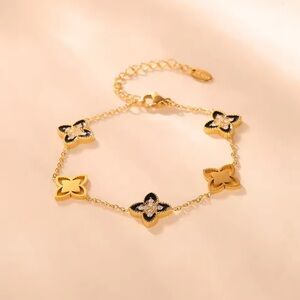 New Stainless Stee Bracelets Enamel Flower Bling Cubic Zirconia